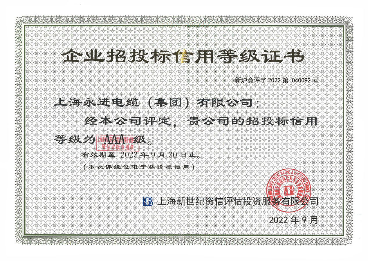企業(yè)招投標信用等級證書(圖1)